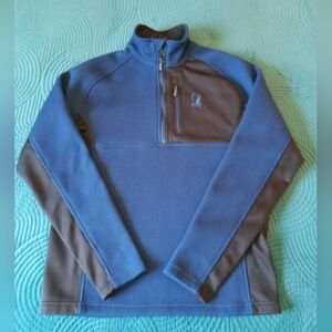 Spyder Mens Blue & Black Half Zip Fleece Pullover Sweatshirt